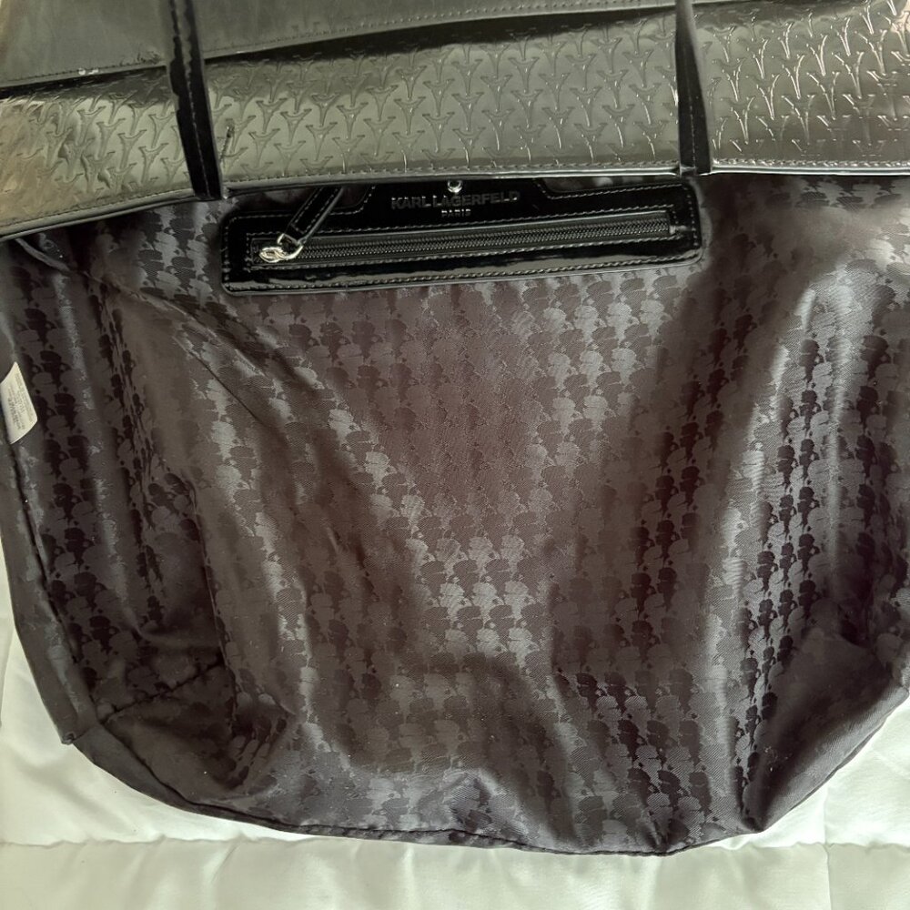 Karl Lagerfeld Paris Logo Tote Coin Purse Black Patent Leather Parisian Chic - Picture 5 of 16